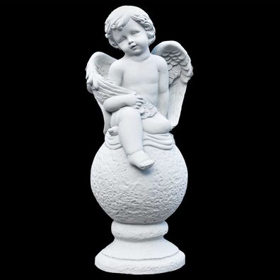 Massive Steinfigur sitzender Engel Skulptur Amor Steinguss Gartendeko Handarbeit