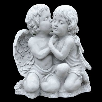 Massive Steinfigur Amor küsst Mädchen Skulptur Steinguss Gartendeko frostsicher
