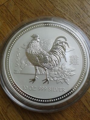Original 10$ 2005 Australien Lunar 1 Hahn 10 Unzen reines Silber 10 Dollars 2005