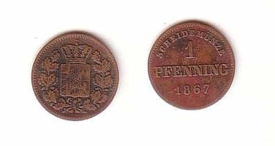 1 Pfennig Kupfer Münze Bayern 1867