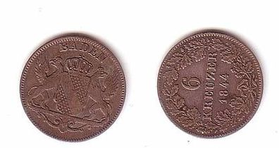 6 Kreuzer Silber Münze Baden 1844