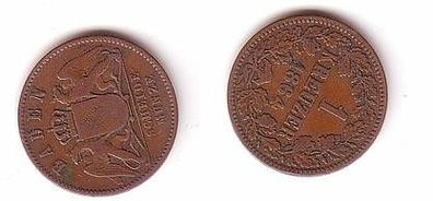 1 Kreuzer Kupfer Münze Baden 1864