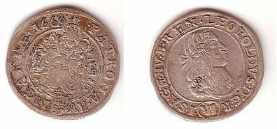 6 Kreuzer Silber Münze Ungarn 1669 KB