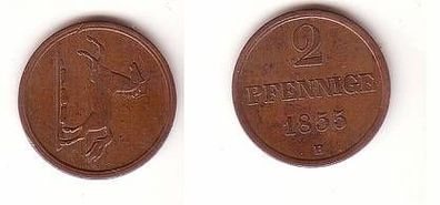 2 Pfennig Kupfer Münze Hannover 1855 B