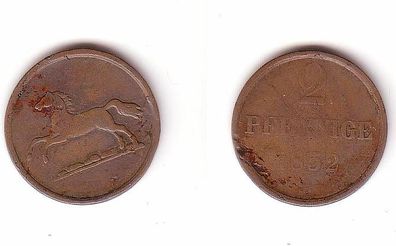 2 Pfennig Kupfer Münze Hannover 1852 B s