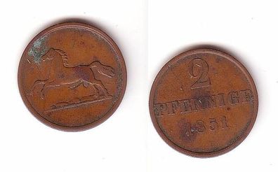 2 Pfennig Kupfer Münze Hannover 1851 B