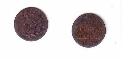1 Schilling Silber Münze Hamburg 1841 H.S.K.