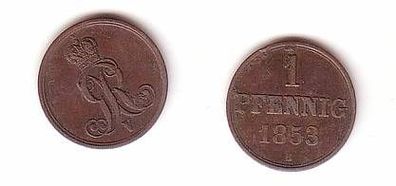 1 Pfennig Kupfer Münze Hannover 1853 B