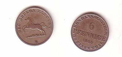 6 Pfennige Silber Münze Königreich Hannover 1846 B ss+