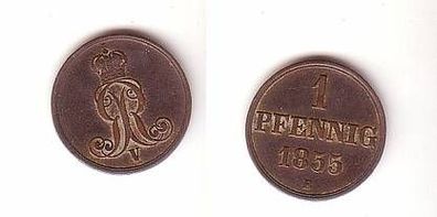 1 Pfennig Kupfer Münze Hannover 1855 B ss