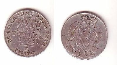 1/6 Taler Silber Münze Hessen Kassel 1798 F