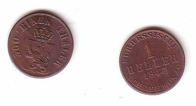 1 Heller Kupfer Münze Hessen Kassel 1843