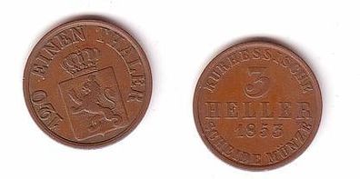3 Heller Kupfer Münze Hessen Kassel 1853