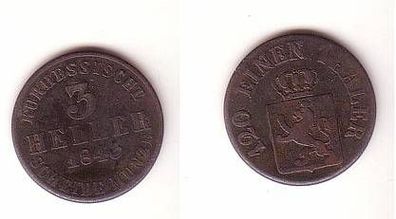 3 Heller Kupfer Münze Hessen Kassel 1843 s/ ss