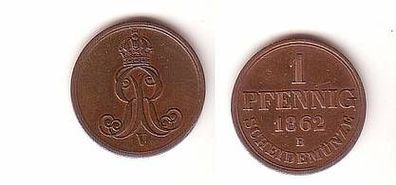 1 Pfennig Kupfer Münze Hannover 1862 B ss+