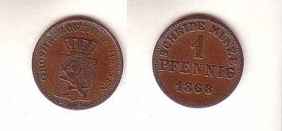 1 Pfennig Kupfer Münze Hessen Darmstadt 1868 ss