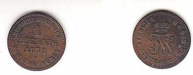1 Pfennig Kupfer Münze Mecklenburg Schwerin 1872 B f. ss