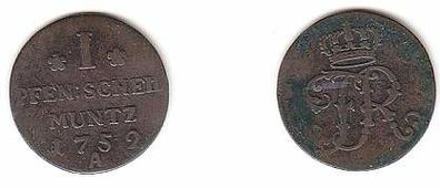 1 Pfennig Kupfer Münze Preussen 1752 A