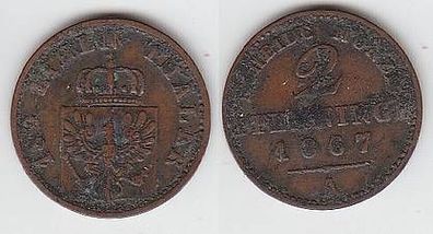 2 Pfennige Kupfer Münze Preussen 1867 A