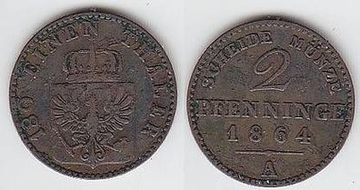 2 Pfennige Kupfer Münze Preussen 1864 A