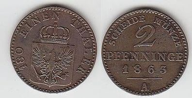 2 Pfennige Kupfer Münze Preussen 1863 A