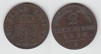 2 Pfennige Kupfer Münze Preussen 1852 A