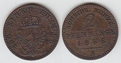 2 Pfennige Kupfer Münze Preussen 1866 A