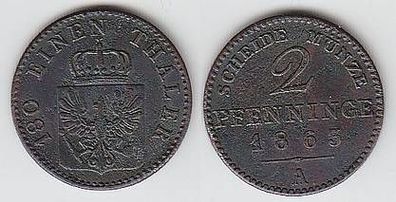 2 Pfennige Kupfer Münze Preussen 1863 A ss
