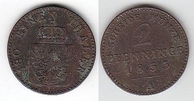 2 Pfennige Kupfer Münze Preussen 1853 A