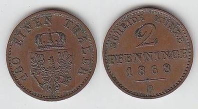 2 Pfennige Kupfer Münze Preussen 1868 B