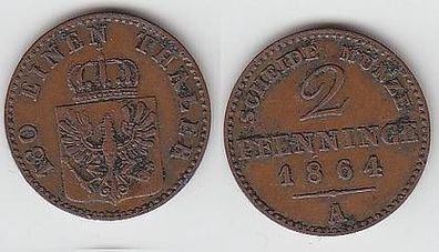 2 Pfennige Kupfer Münze Preussen 1864 A ss