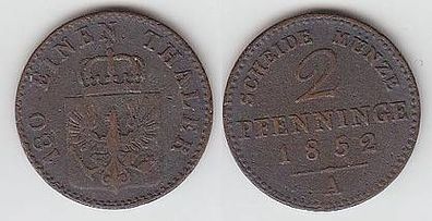 2 Pfennige Kupfer Münze Preussen 1852 A ss
