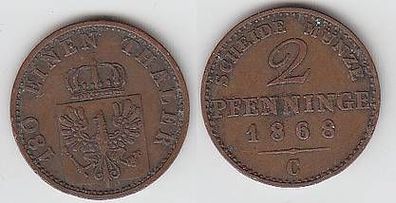 2 Pfennige Kupfer Münze Preussen 1868 C