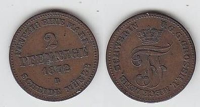2 Pfennig Kupfer Münze Mecklenburg Schwerin 1872 B ss