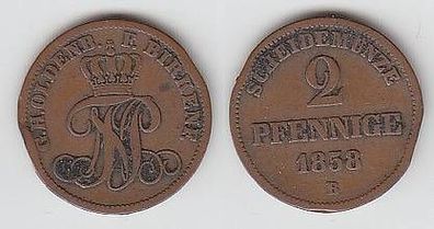 2 Pfennige Kupfer Münze Oldenburg Birkenfeld 1858 B