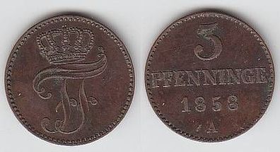 3 Pfennige Kupfer Münze Mecklenburg Schwerin 1858 A