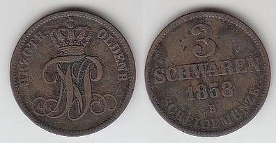 3 Schwaren Kupfer Münze Oldenburg 1858 B s/ ss