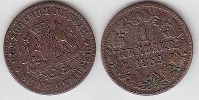 1 Kreuzer Kupfer Münze Nassau 1859