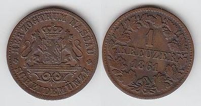 1 Kreuzer Kupfer Münze Nassau 1861 ss