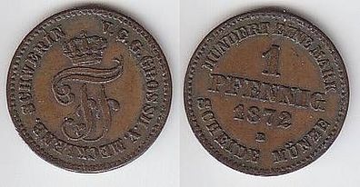 1 Pfennig Kupfer Münze Mecklenburg Schwerin 1872 B ss+