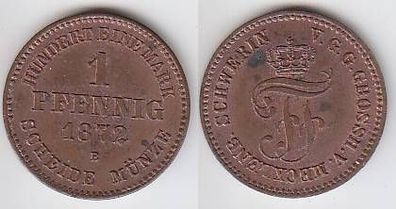 1 Pfennig Kupfer Münze Mecklenburg Schwerin 1872 B vz+