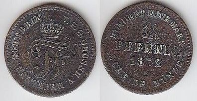 1 Pfennig Kupfer Münze Mecklenburg Schwerin 1872 B s/ ss