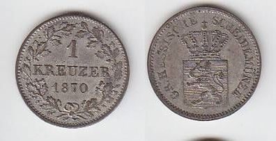 1 Kreuzer Silber Münze Hessen Darmstadt 1870 ss+