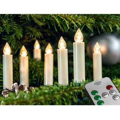 LED Weihnachtsbaumbeleuchtung Kabellos Dimmer Timer Flacker 10er warmweiß 25755