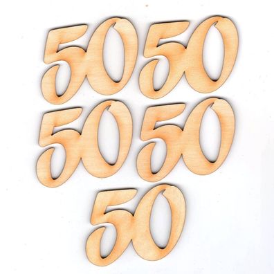 5 Stück Geburtstagszahl 50 aus Holz in 5cm Streudeko Goldene Hochzeit Geschenk