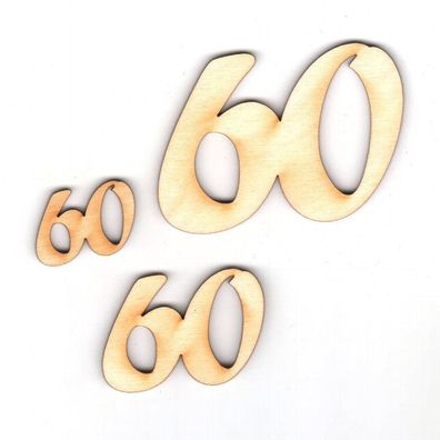 60 Geburtstag Zahl aus Holz verschiedene Größen Geschenk Hochzeit Jubiläum Deko