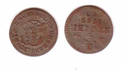 1/4 Stuber Kupfer Münze 1785 R. F. Jülich Berg