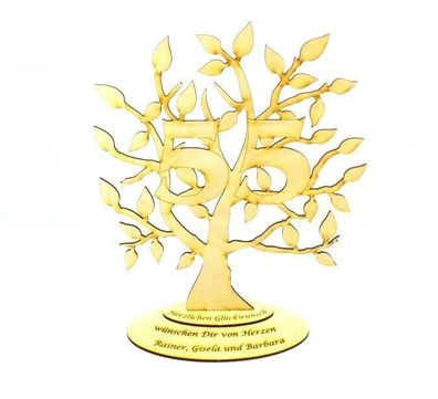 Jubiläums Baum zum 55 Geburtstag Personalisiert 28 cm, Geschenk, Lebensbaum Holz