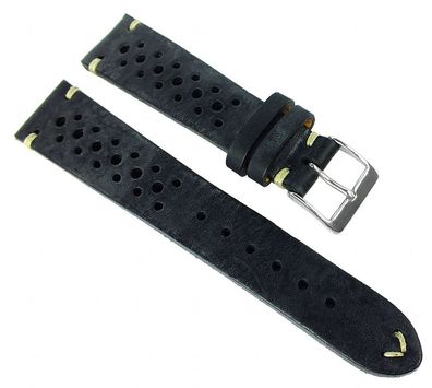 Fluco Hunter Racing Uhrenarmband schwarzes Lederband Lochmuster