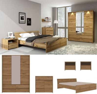 Schlafzimmer komplett FOREST Set A Schrank Bett 200x160 Kommode 2 Nakos